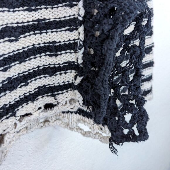 Free People Black French Creek Crochet Sweater Open Knit Boucle Stripe Small - Picture 5 of 8